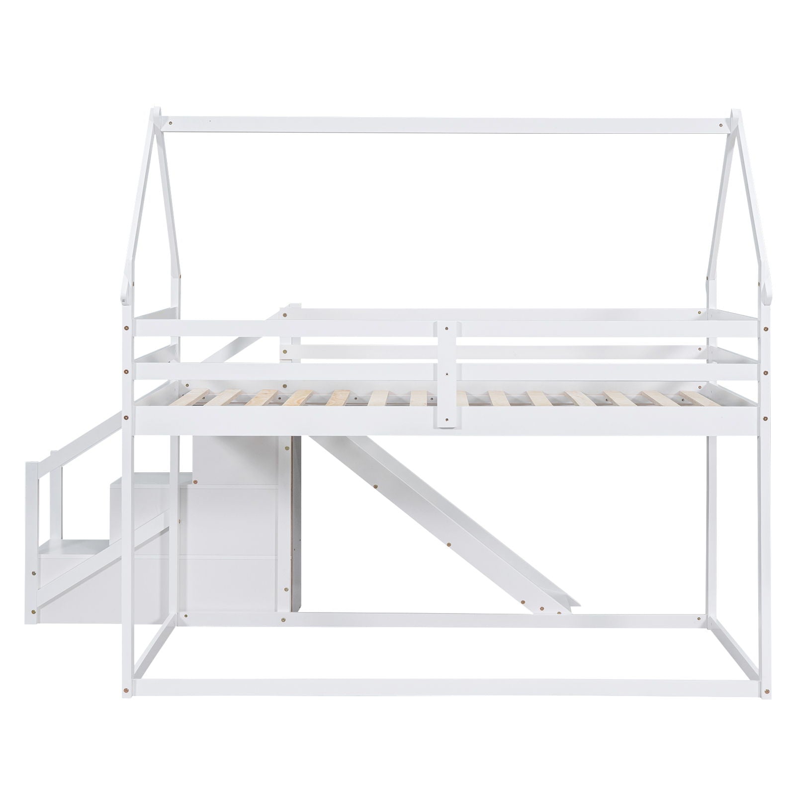 Twin Over Twin House Loft Or Bunk Bed With Slide And Staircase