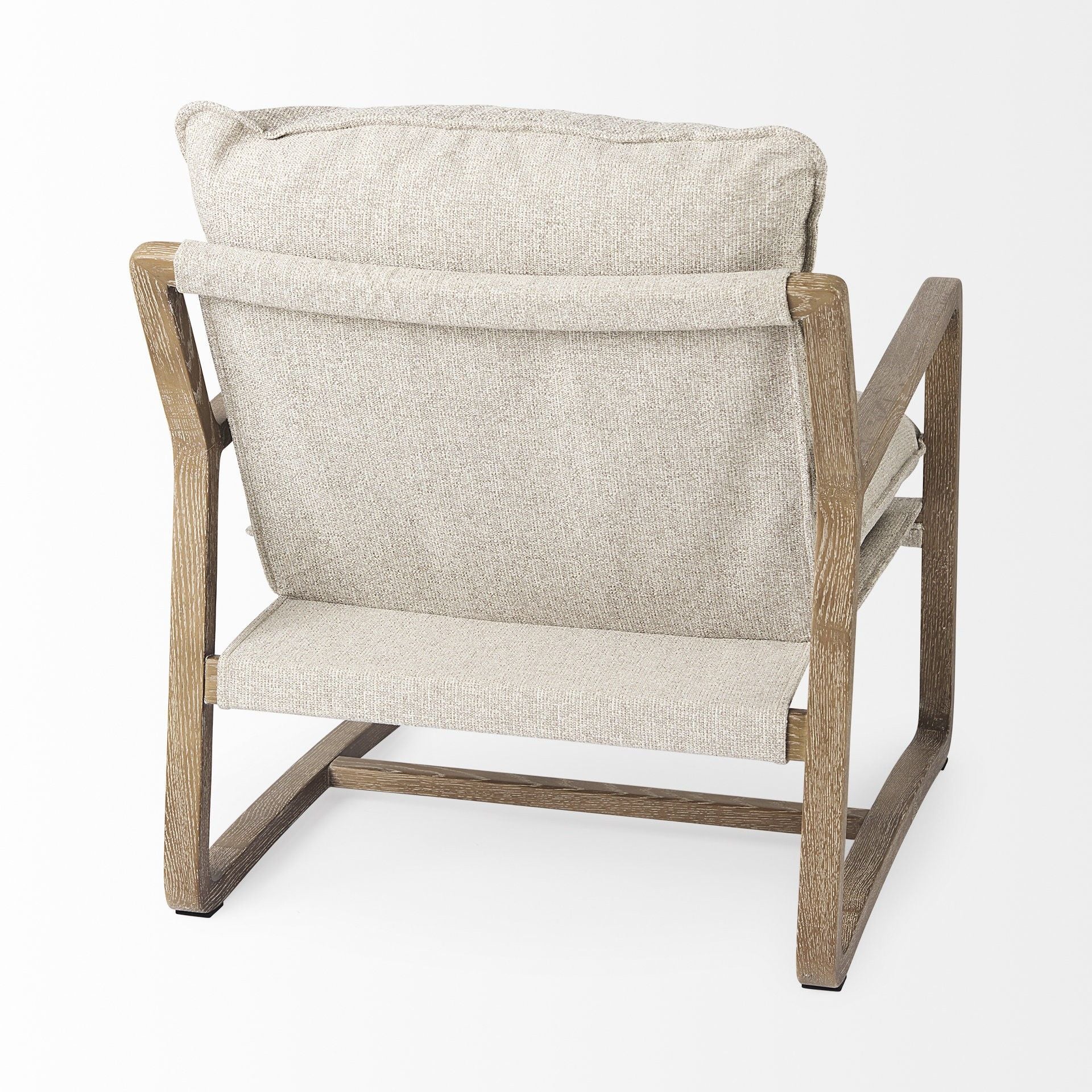 Wood Brown Fabric Lounge Chair - Beige