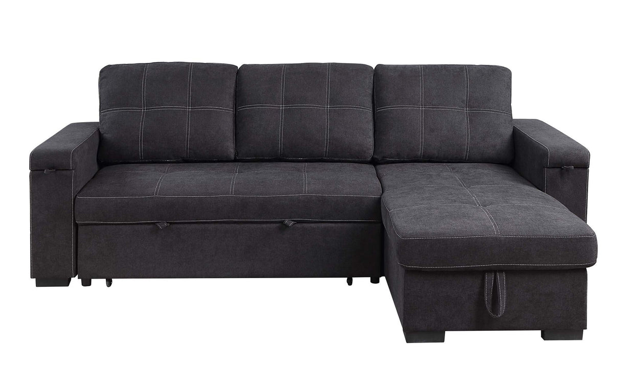 Toby - Woven Fabric Reversible Sleeper Sectional Sofa With Storage Chaise Cup Holder Charging Ports And Pockets