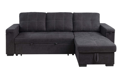 Toby - Woven Fabric Reversible Sleeper Sectional Sofa With Storage Chaise Cup Holder Charging Ports And Pockets - view 5
