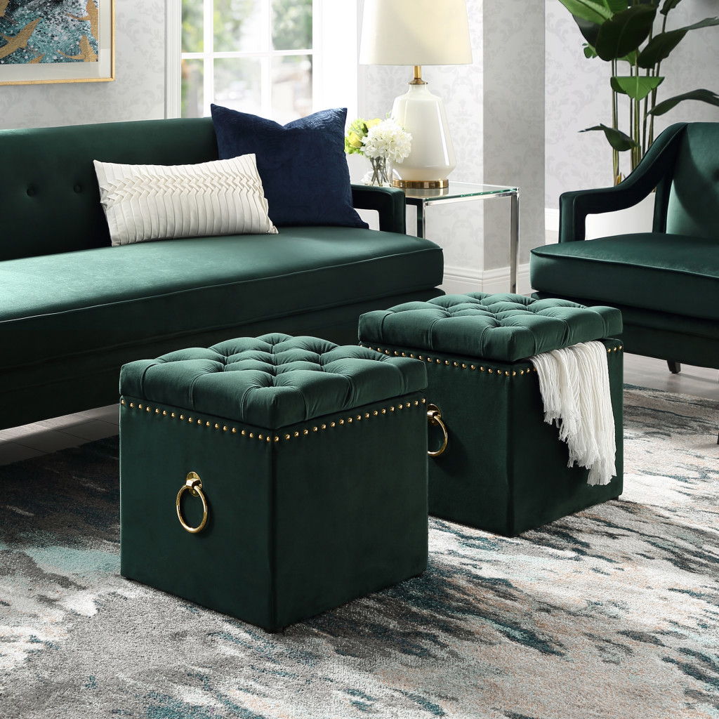 Velvet Tufted Storage - Hunter Green / Black