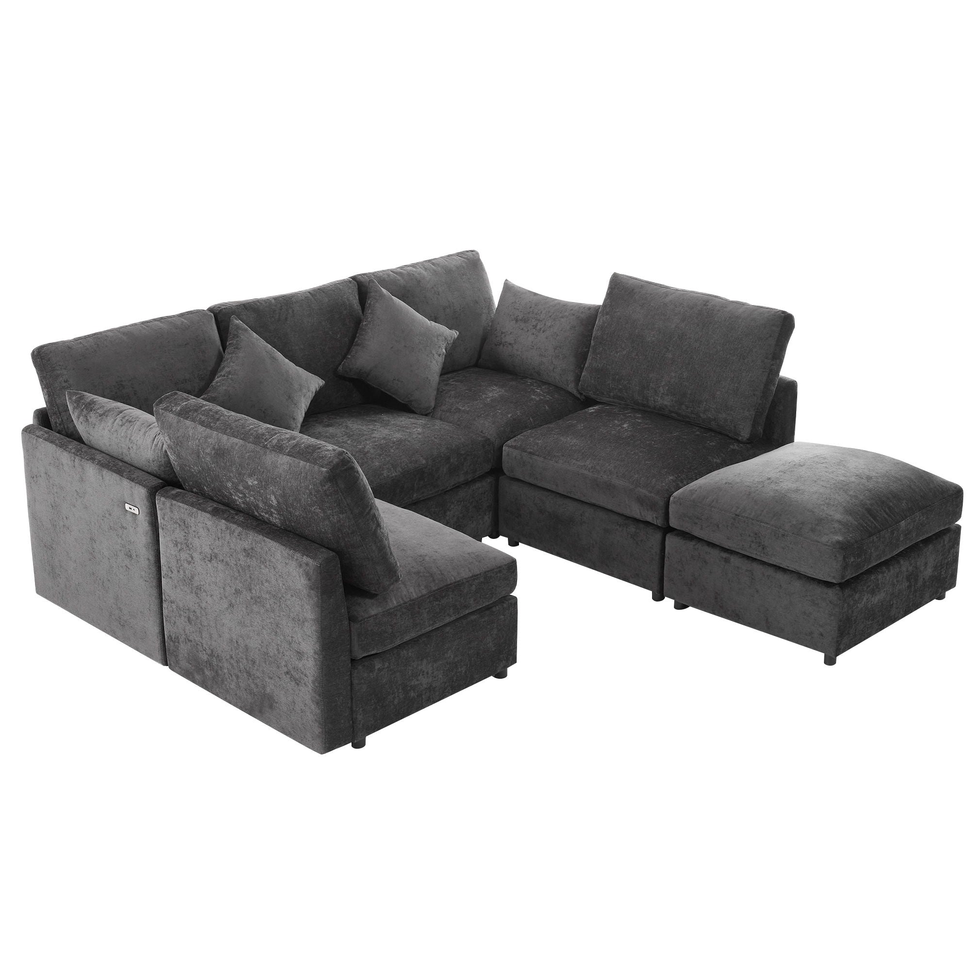 Sectional Sofa Modular Sofa U - Shaped Sofa Couch Sofa Bed L - Shaped Sofa With A Movable Ottoman And Two USB Ports For Living Room