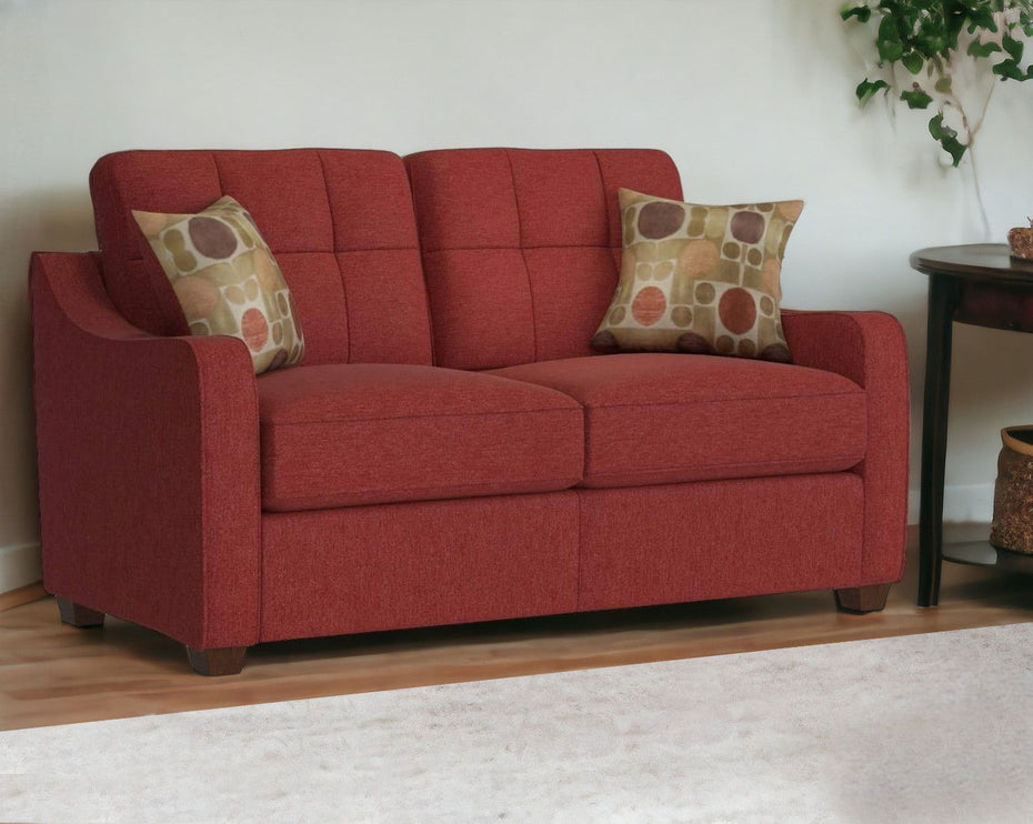 Loveseat And Toss Pillows - Red / Dark Brown