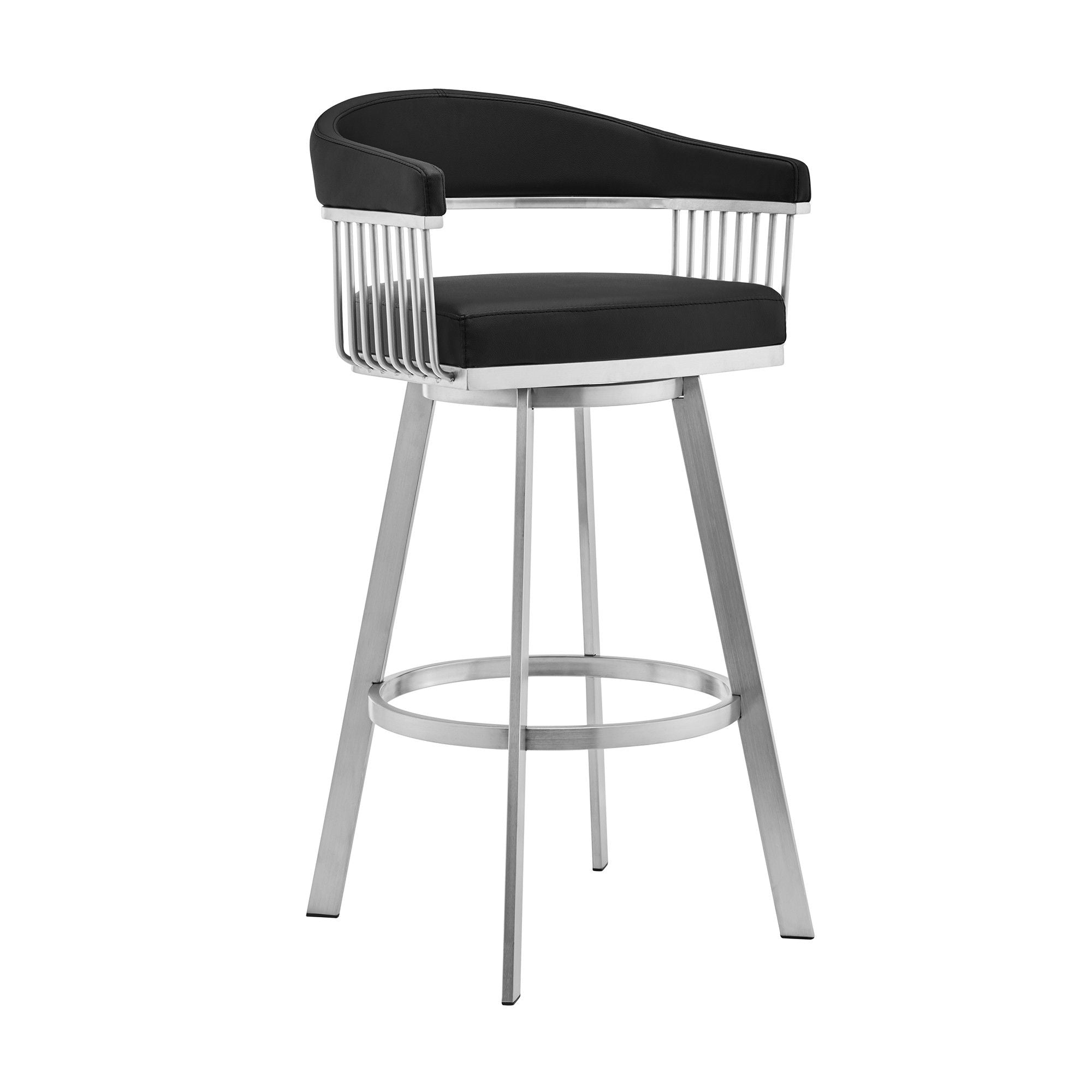 34" Swivel Backless Counter Height Bar Chair - Black / Silver