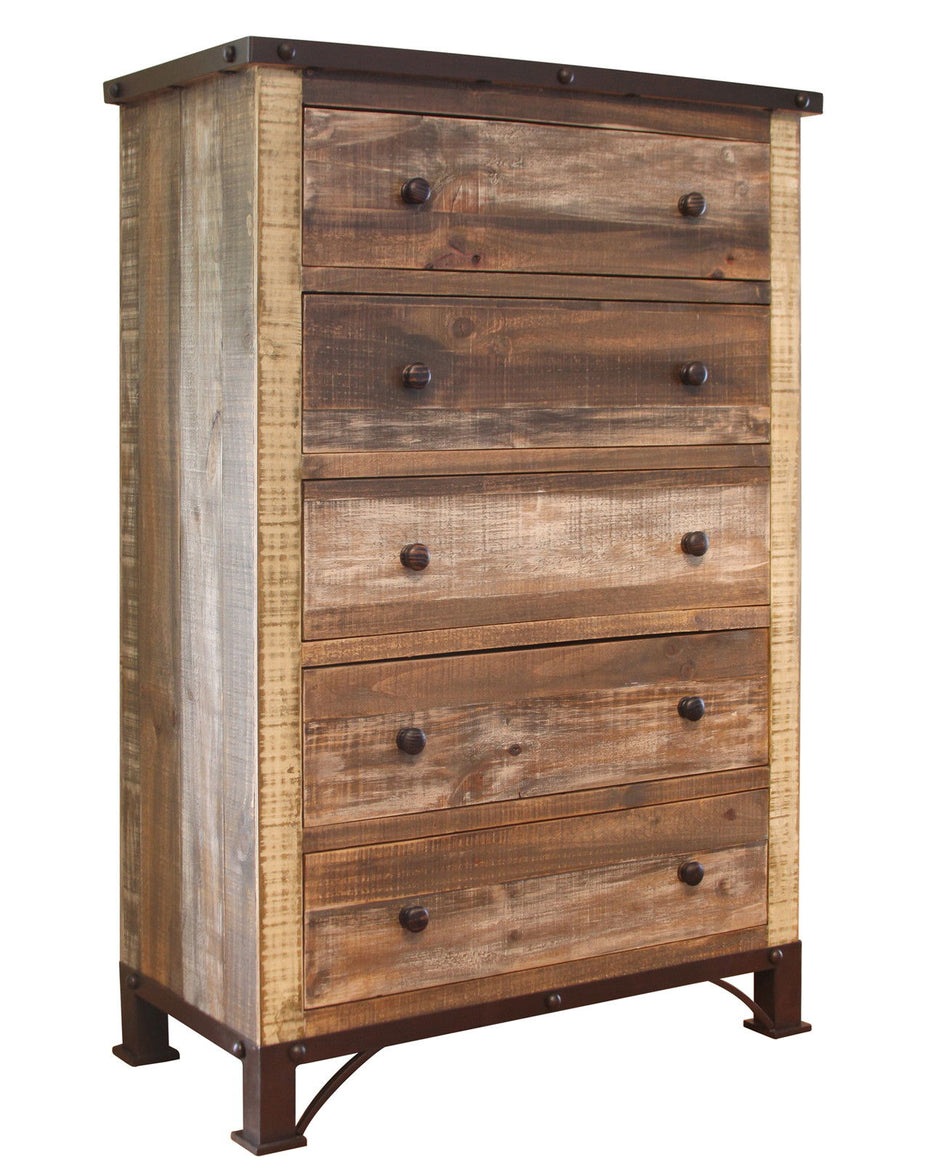 Solid Wood Five Drawer Chest - Brown