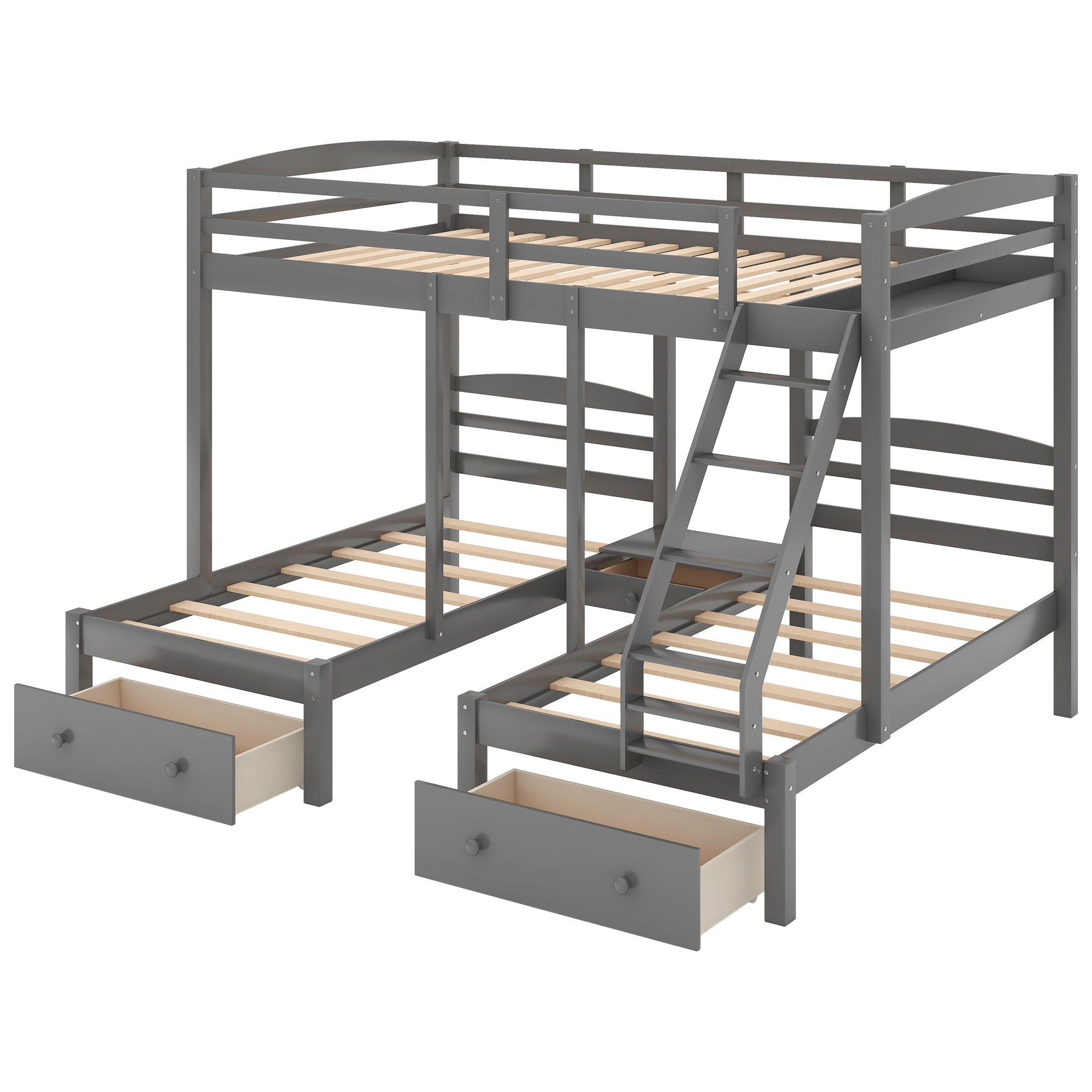 Full Over Twin & Twin Bunk Bed, Triple Bunk Bed With Drawers - Gray