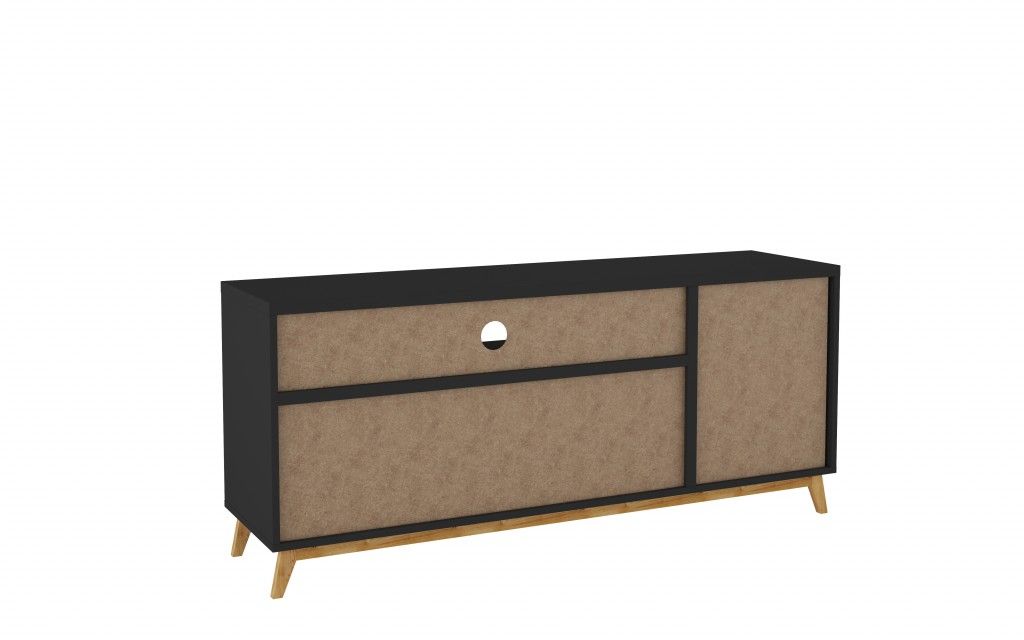 Modern Long Door TV Stand - Black / Natural