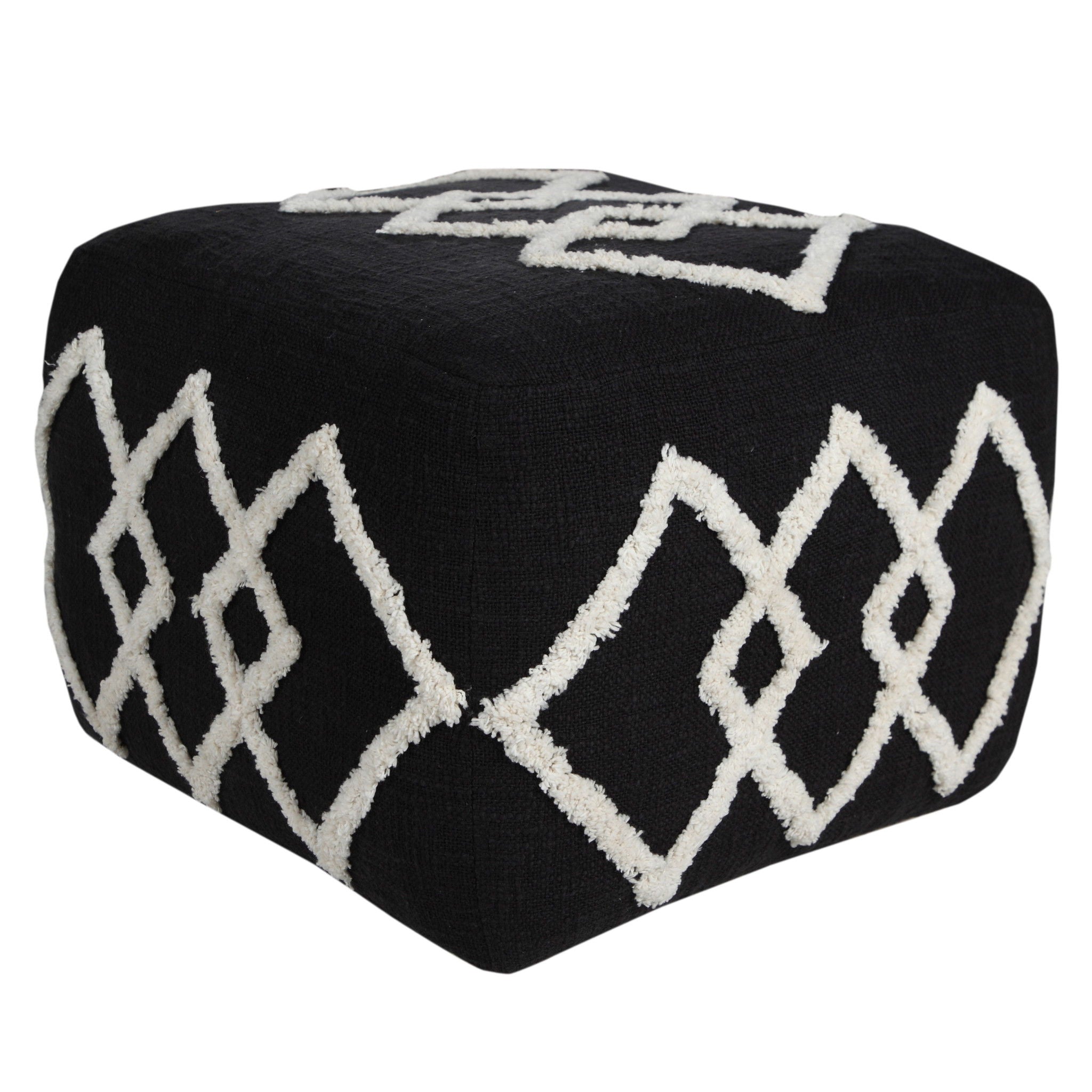 Square Cotton Ottoman - Black