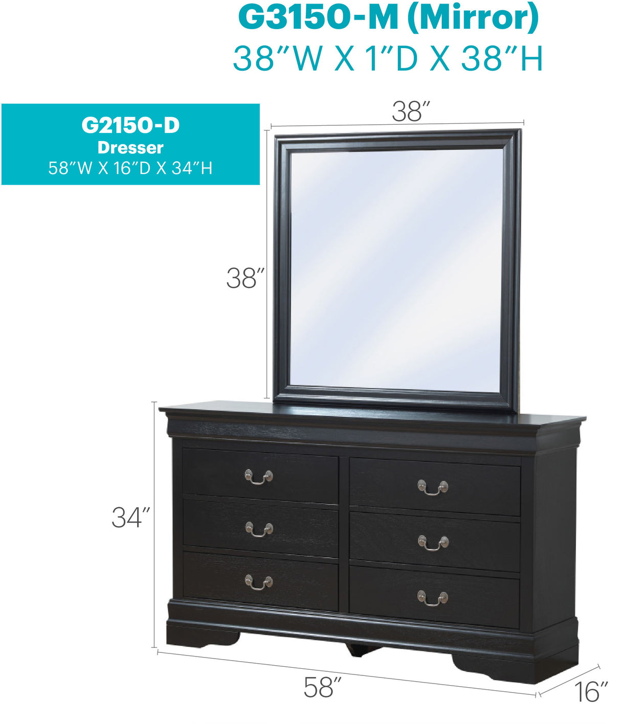 Traditional Dresser Elegant, Black Traditional Dresser Elegant, Black