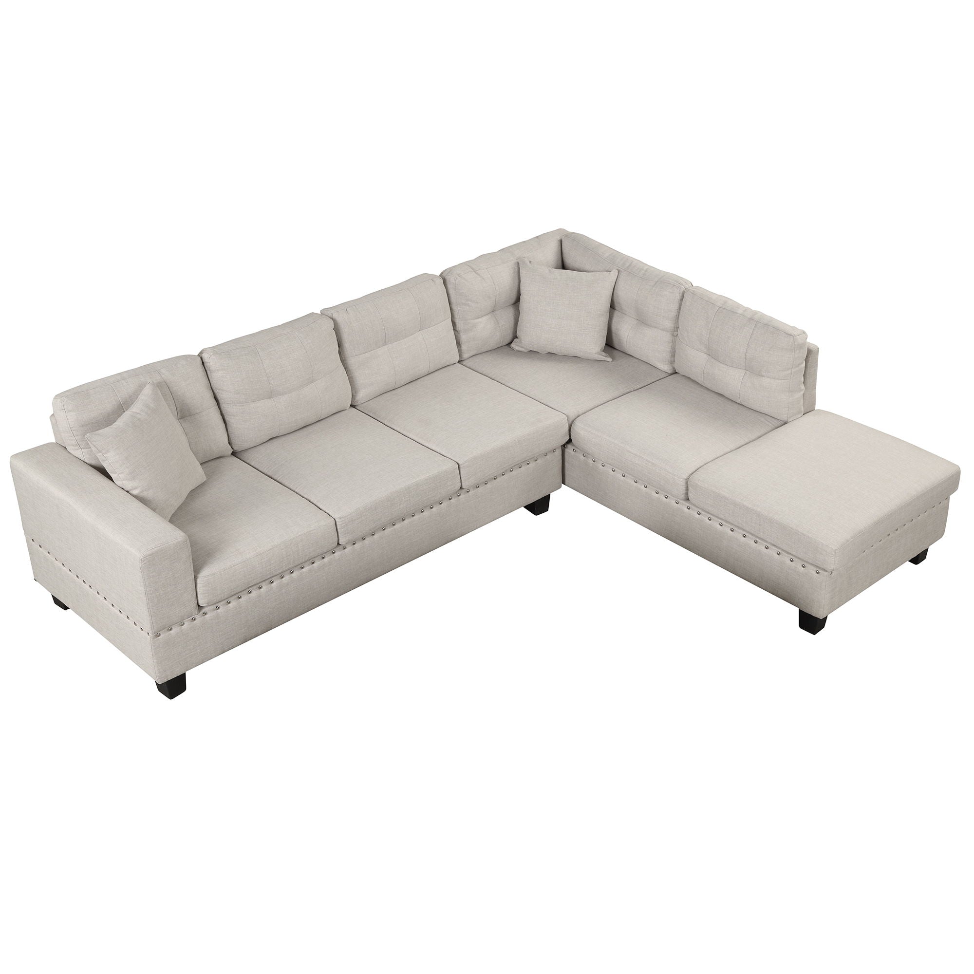 Modern Sectional Sofa With Storage Ottoman, L-Shape Couch With 2 Pillows And Cup Holder, Sectional Sofa With Reversible Chaise For Living Room