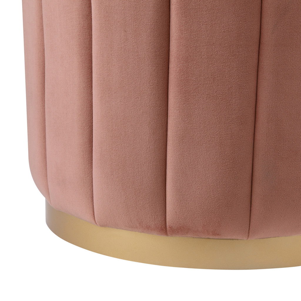 Velvet Round Ottoman - Blush / Gold