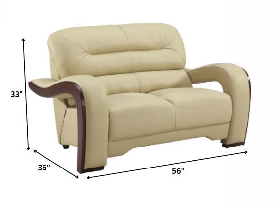 Three Piece Indoor Genuine Leather Six Person Seating Set - Beige