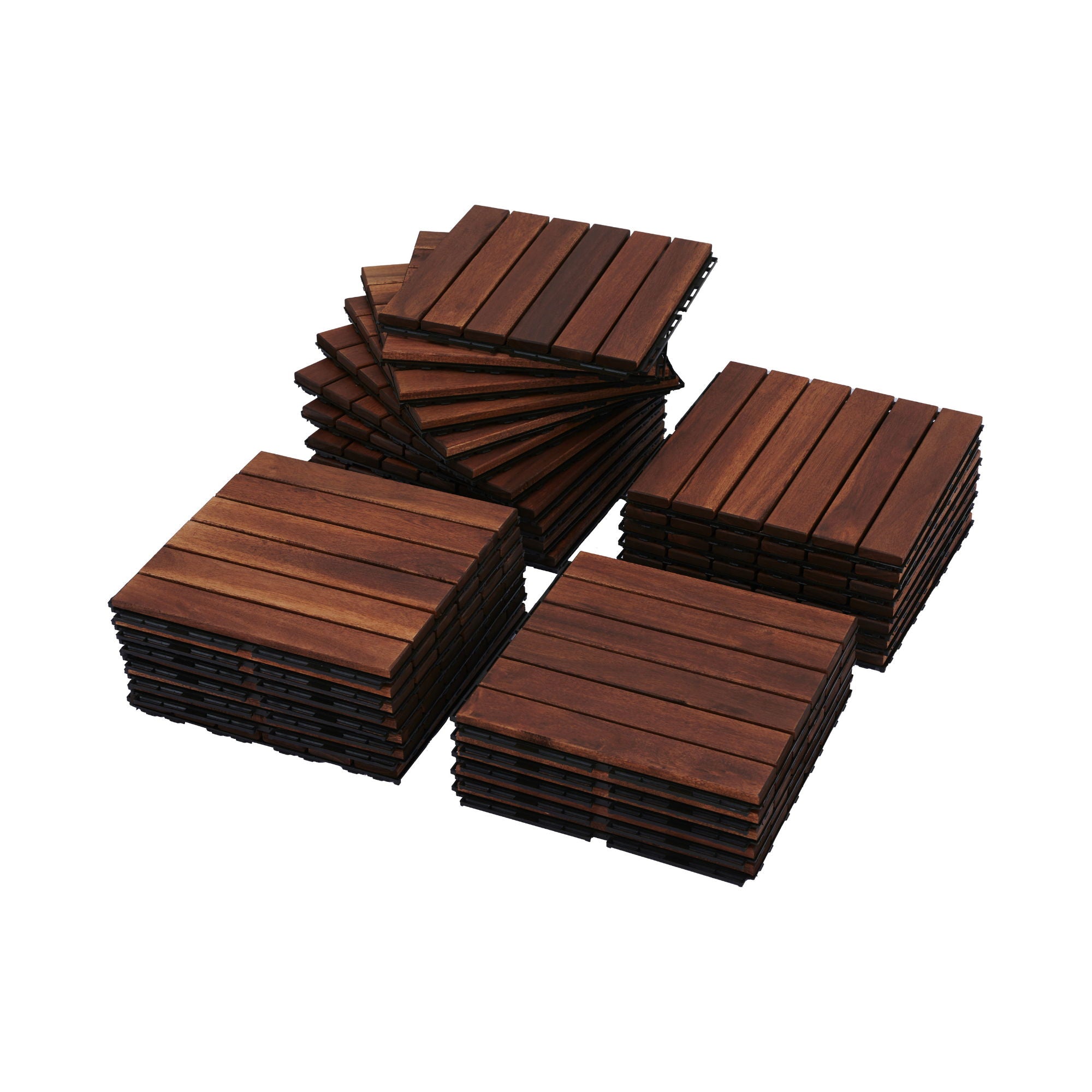 Interlocking Deck Tiles Striped Pattern, Square Acacia Hardwood Outdoor Flooring For Patio, Bancony, Pool Side