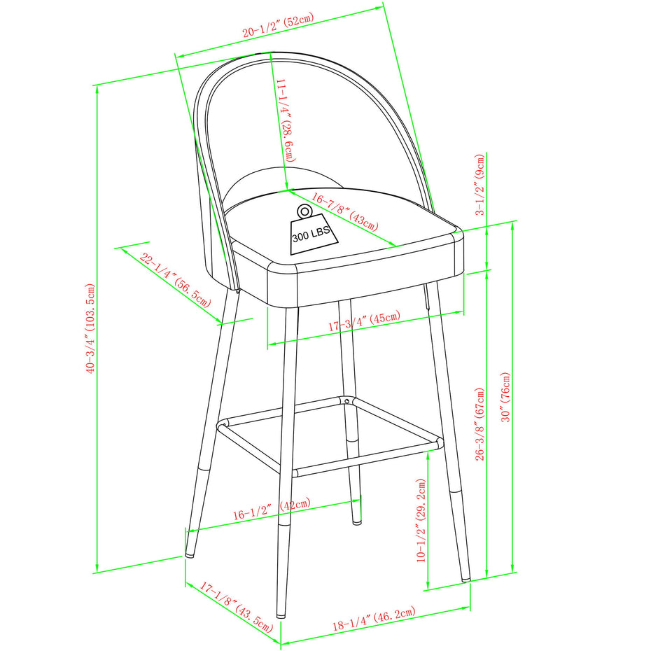 Modern 2 Piece Minimalist Upholstered Bar Stool Set - Mushroom