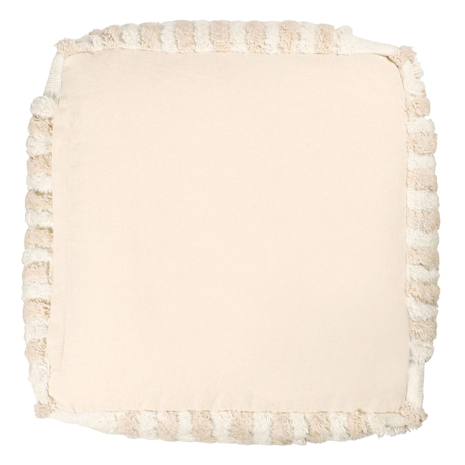 Cotton Cube Striped Pouf Ottoman - Beige