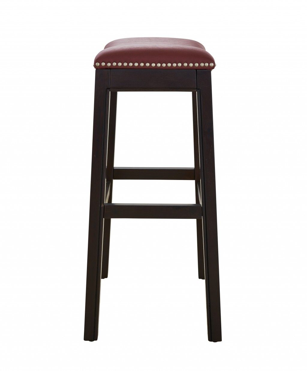 Solid Wood Backless Bar Chair - Dark Red / Espresso