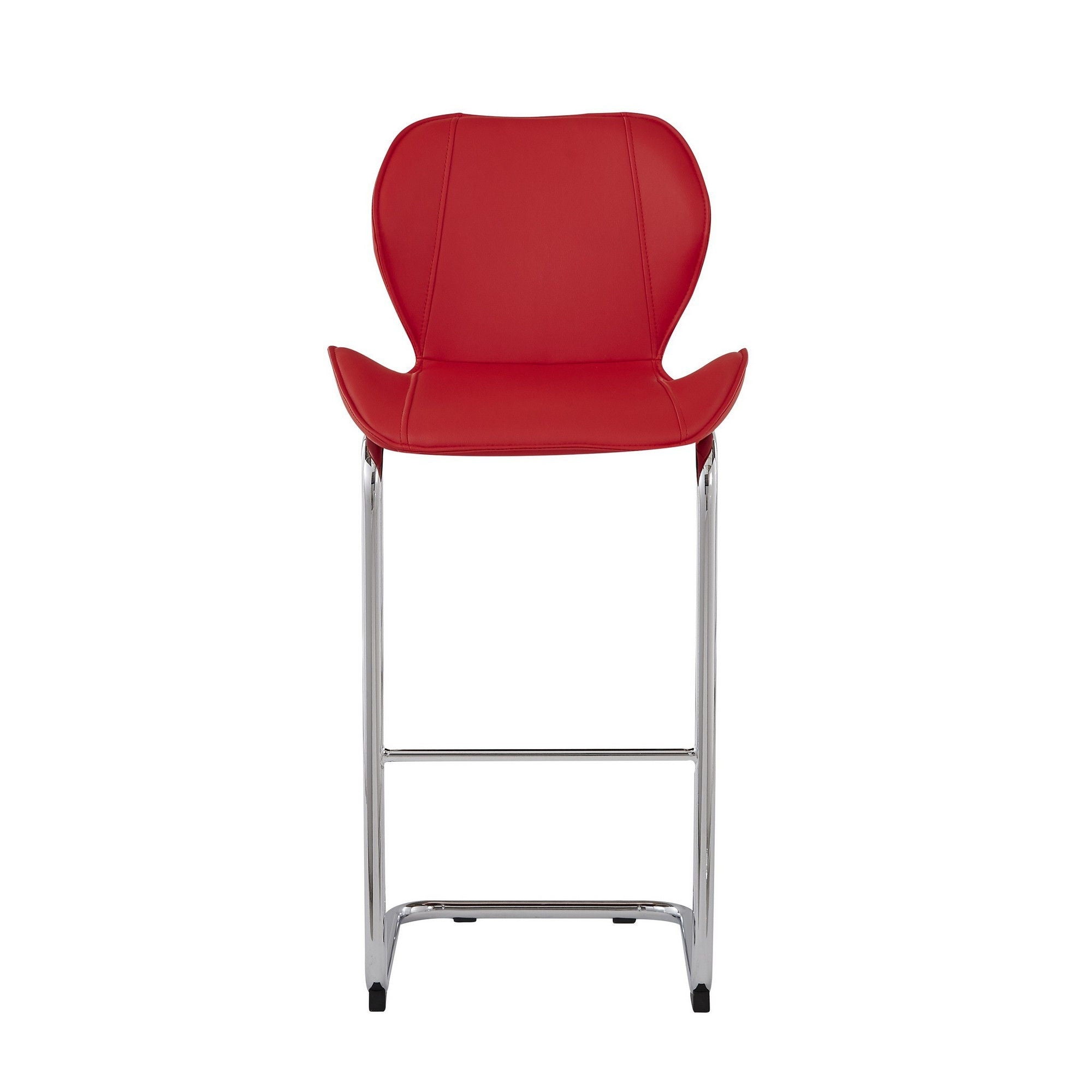 Metal Low Back Bar Height Bar Chairs (Set of 4) - Red / Silver