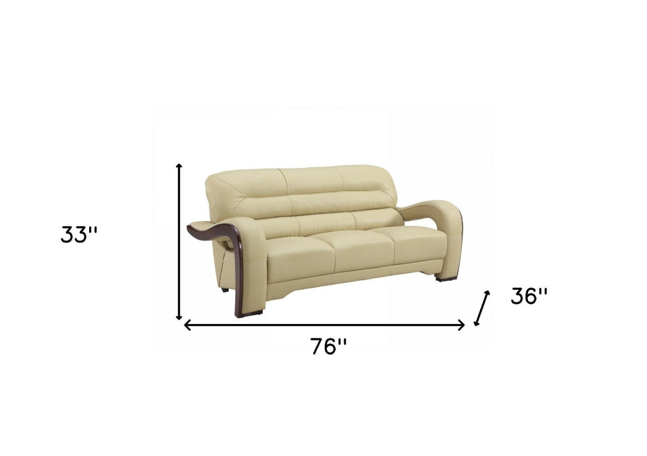 Leather Sofa With Silver Legs - Beige