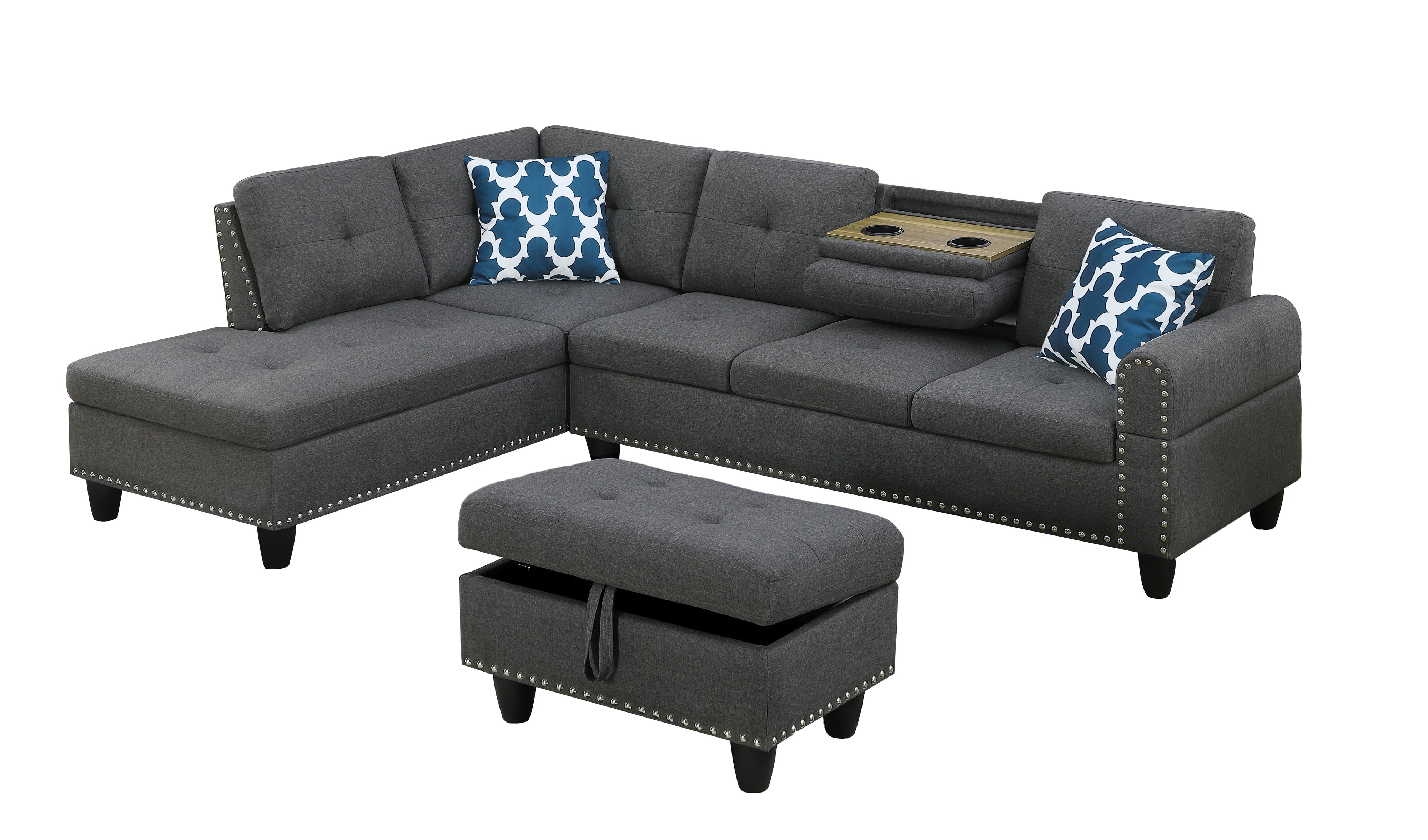 Alger - 98" Wide Left Hand Facing Sofa & Chaise With Ottoman