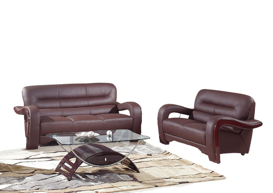 2 Piece Indoor Genuine Leather Five Person Seating Set - Brown