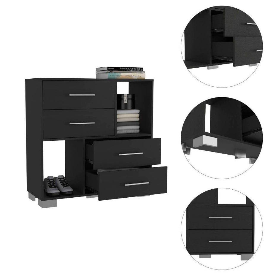 Four Drawer Dresser With Cubes - Black