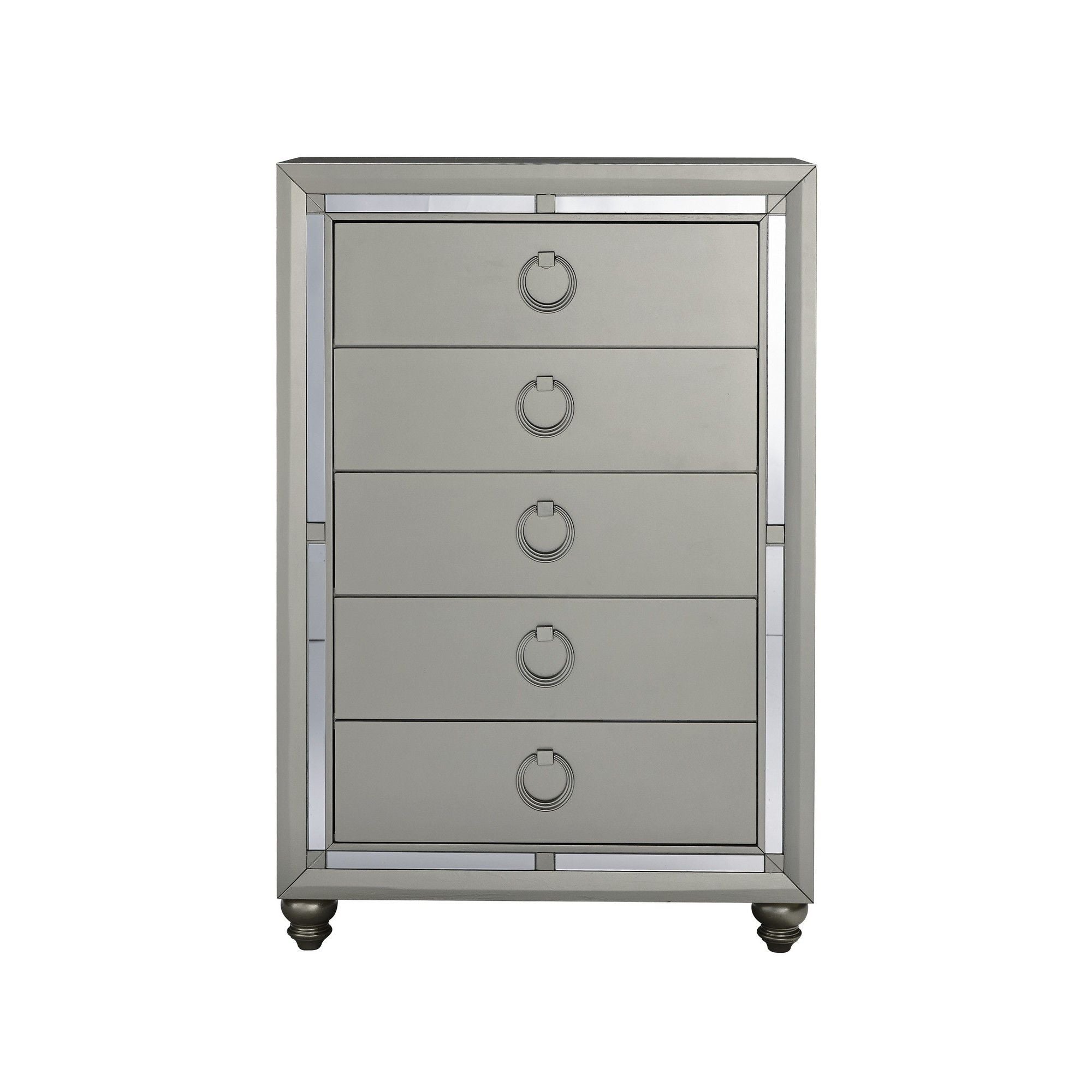 Solid Wood Mirrored Five Drawer - Silver