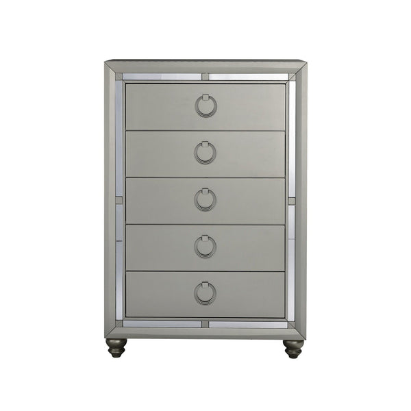 Solid Wood Mirrored Five Drawer - Silver