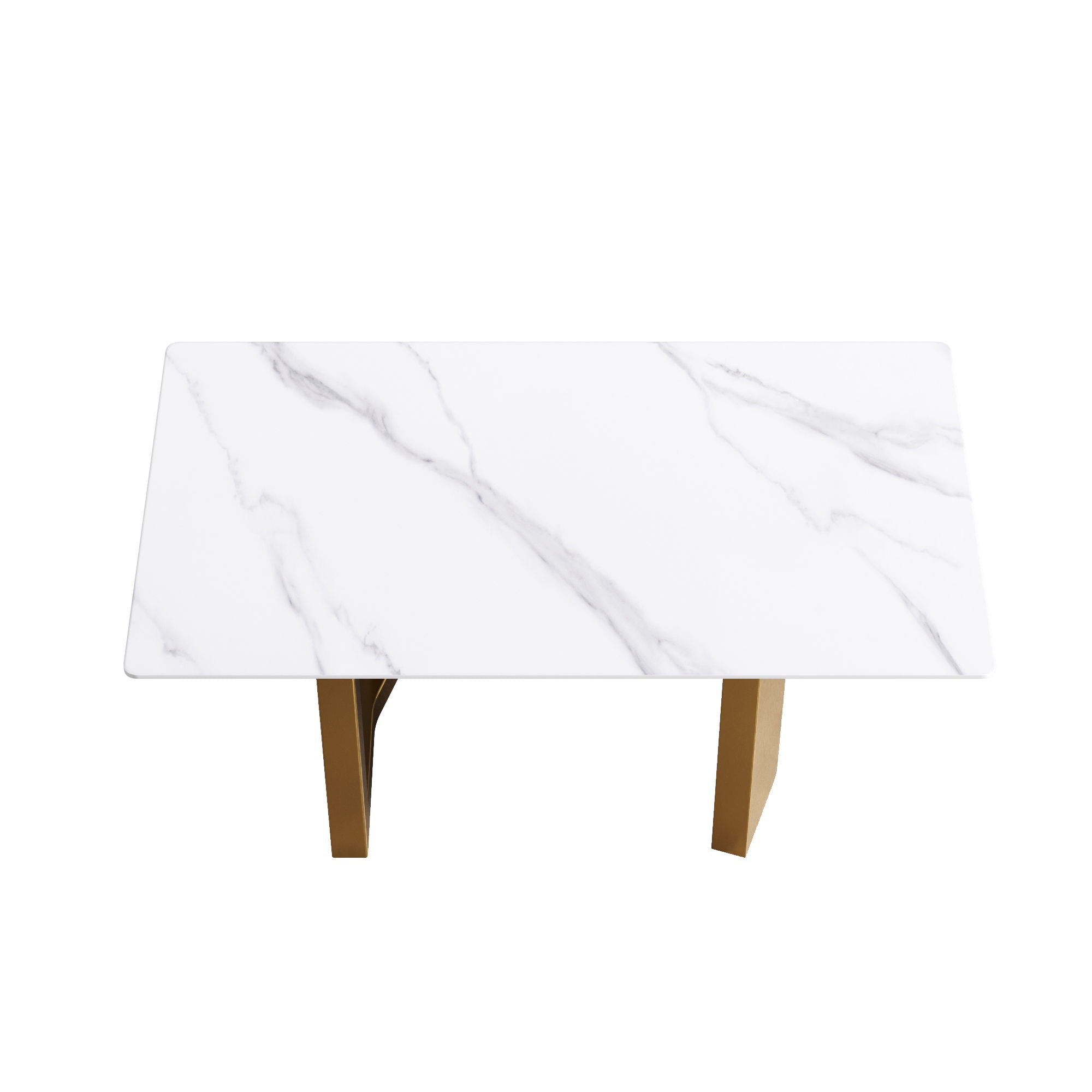 Modern Artificial Stone White Straight Edge Metal Leg Dining Table