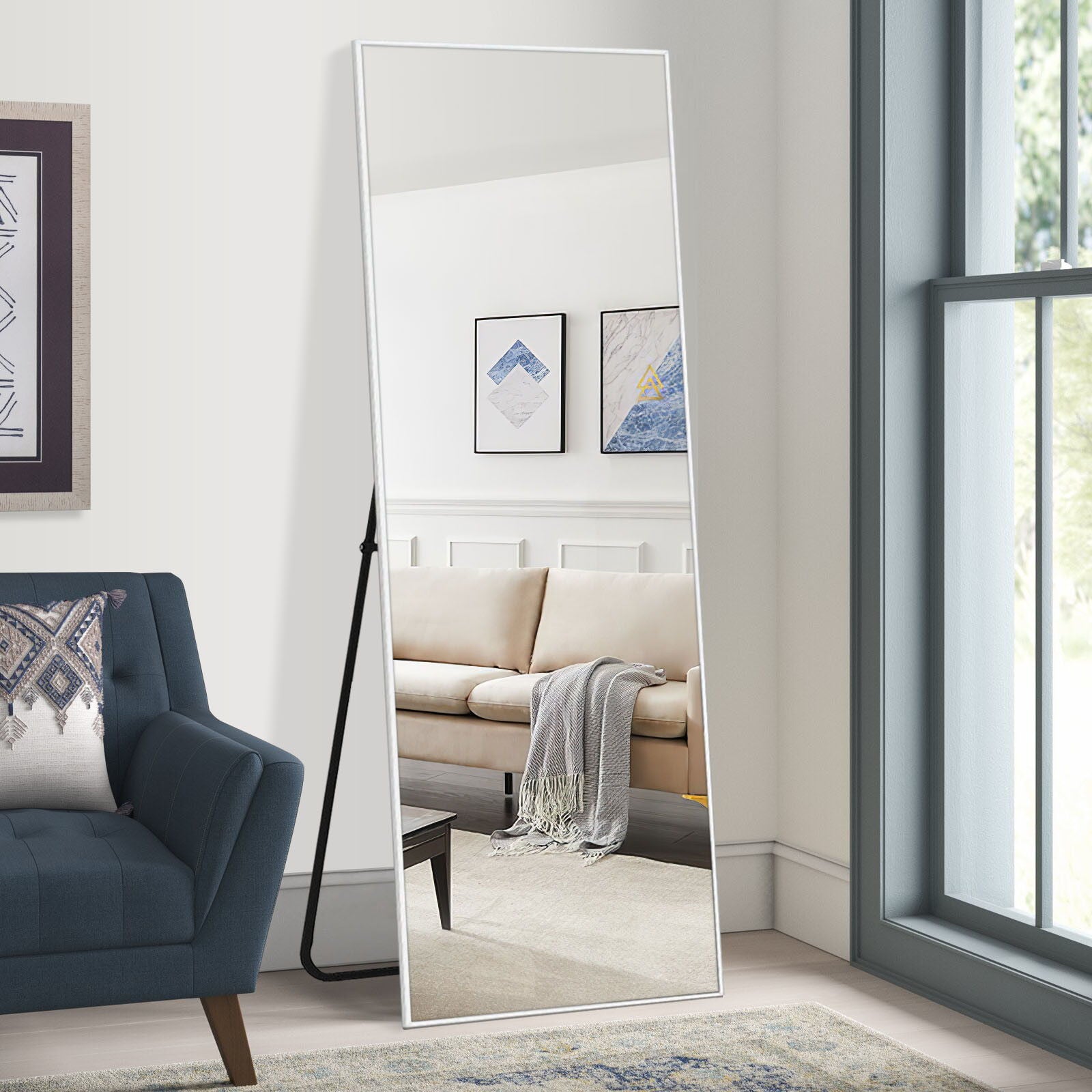 Freestanding Full-Length Floor Mirror - Silver