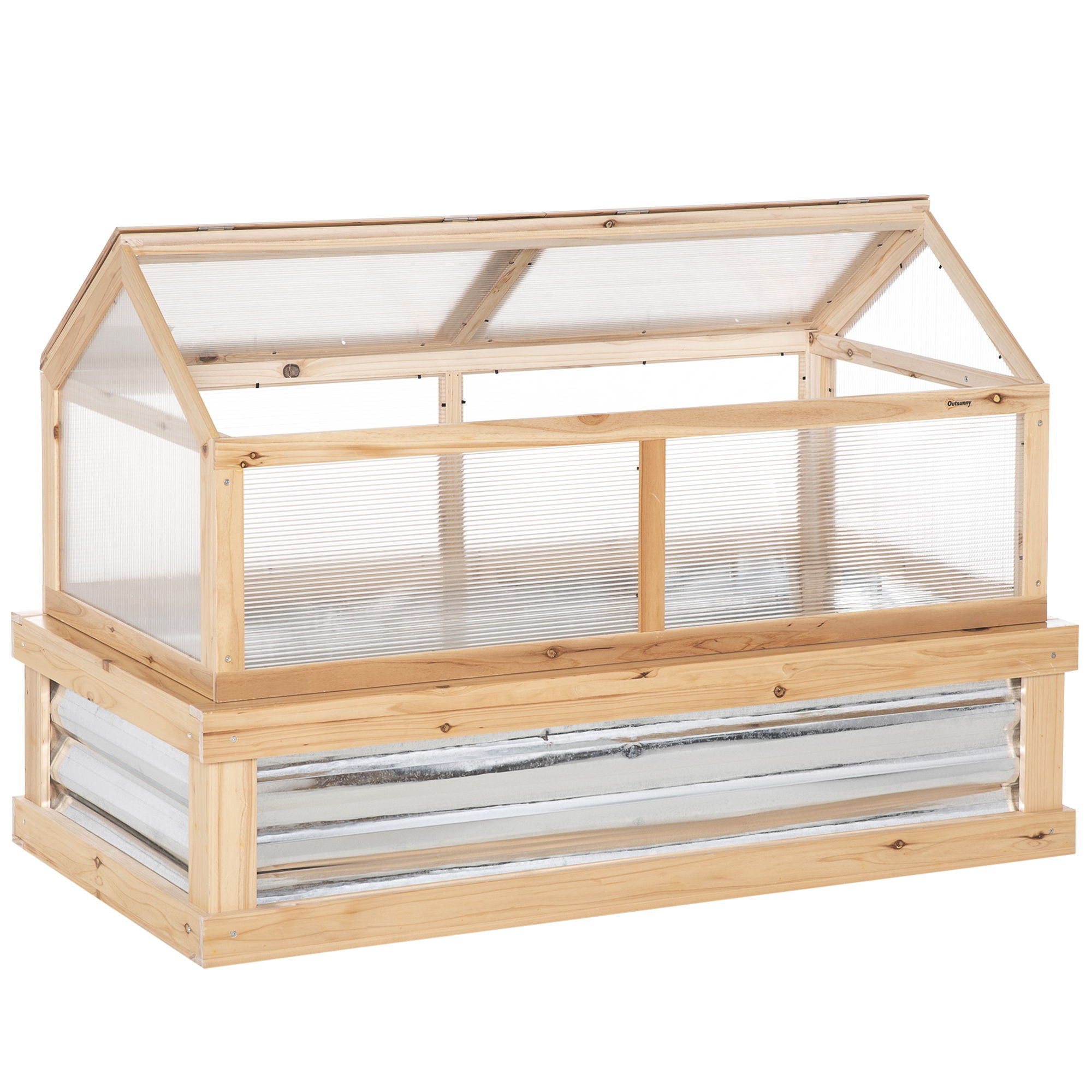 Outsunny - Raised Garden Bed With Polycarbonate Greenhouse, Wooden Garden Cold Frame Greenhouse, Flower Planter Protection, 48" x 24" x 32" - Natural