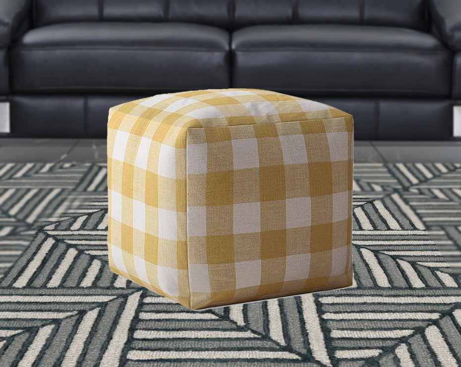 Canvas Gingham Pouf Cover - Yellow / White