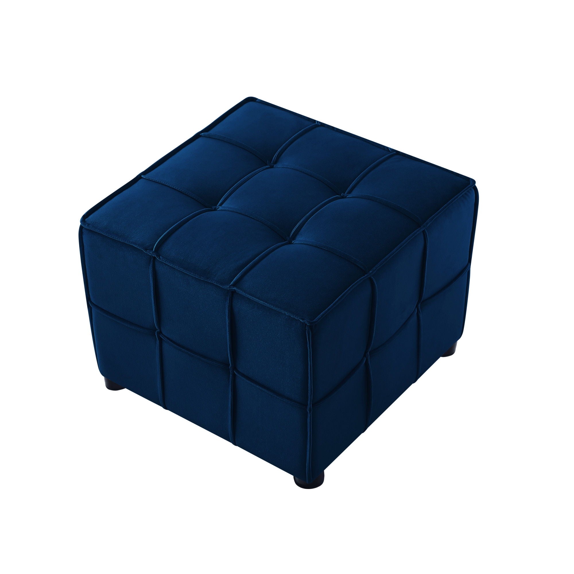 Cube Velvet Ottoman - Navy Blue / Black