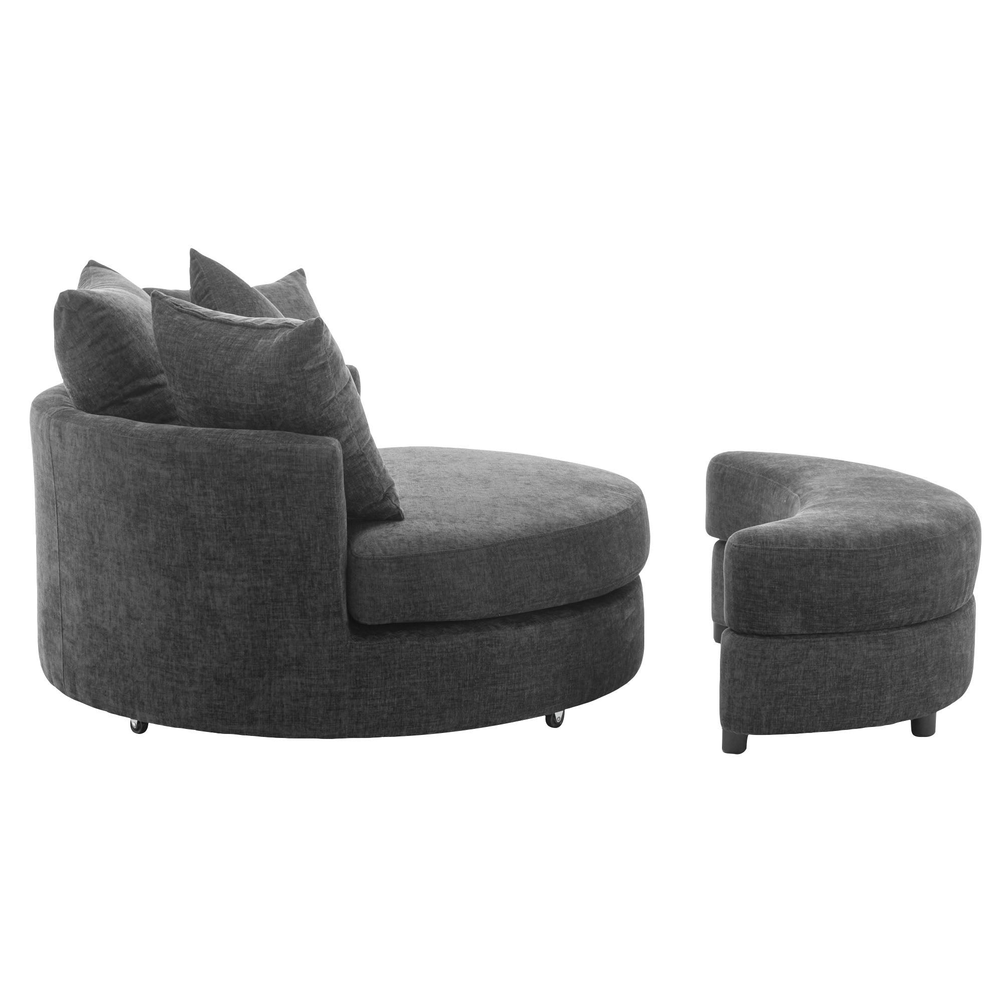 360° Swivel Accent Barrel Chair With Storage Ottoman & 4 Pillows, Modern Chenille Leisure Chair Round Accent For Living Room