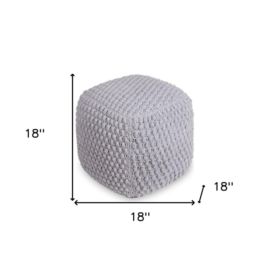 Cotton, Blend Pouf Ottoman - Light Gray