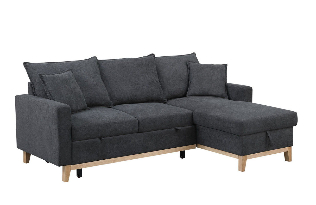 Colton - Reversible Sleeper Sectional Sofa With Storage Chaise - Dark Gray