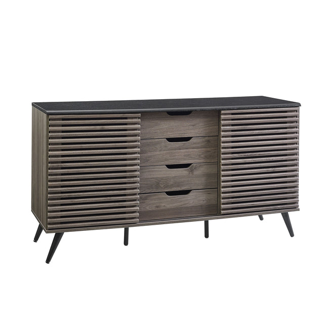 Contemporary Sliding Slat Door Sideboard Dark Gray by Walker Edison | Bel Furniture