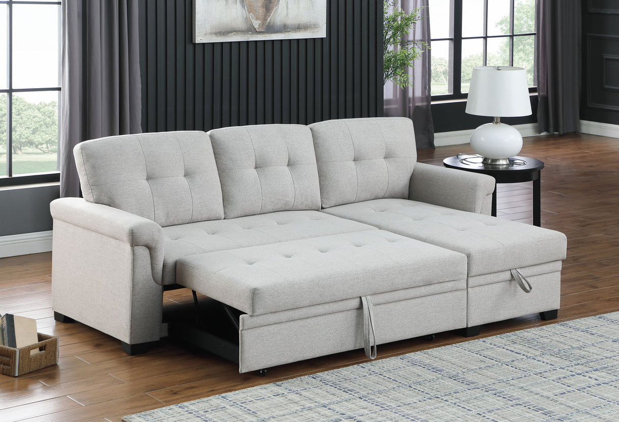 Lucca - Linen Reversible Sleeper Sectional Sofa With Storage Chaise by Lilola Home | Bel Furniture