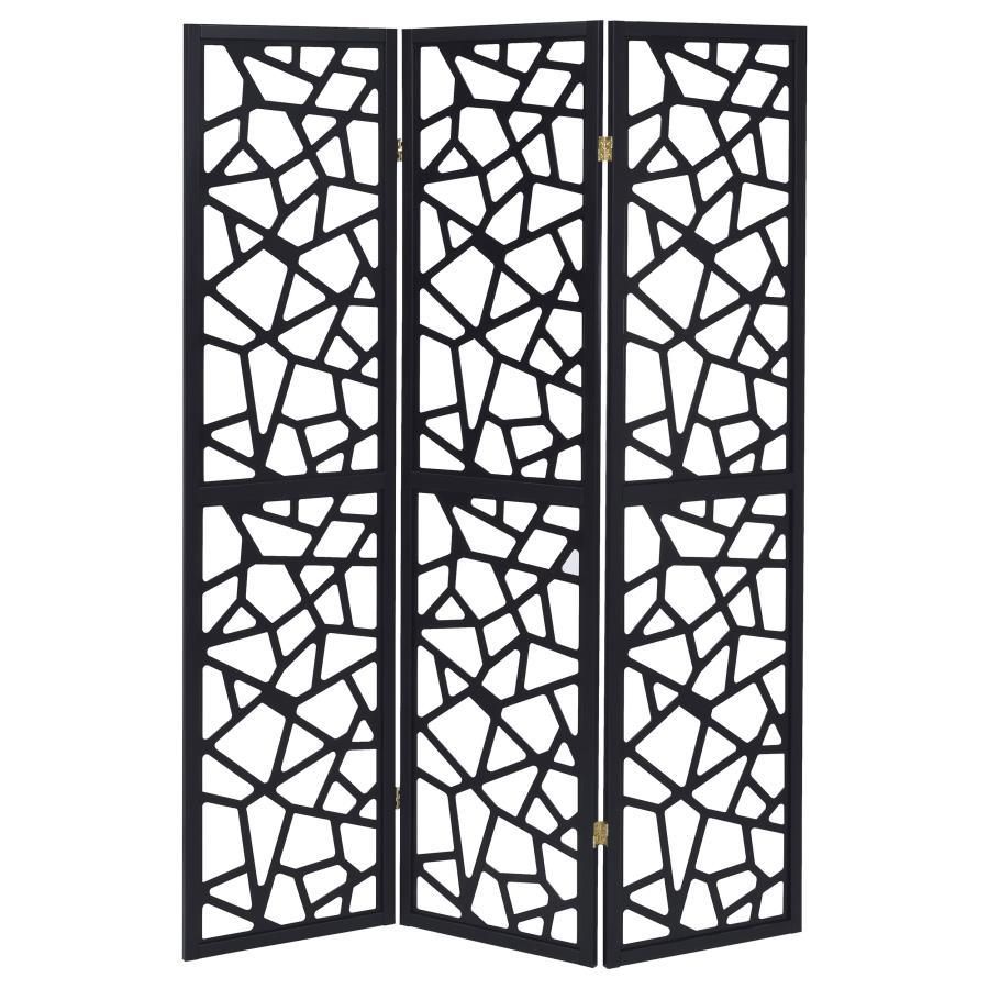 Nailan - 3-Panel Room Divider Folding Screen Open Mosaic - Black by CoasterEveryday | Bel Furniture
