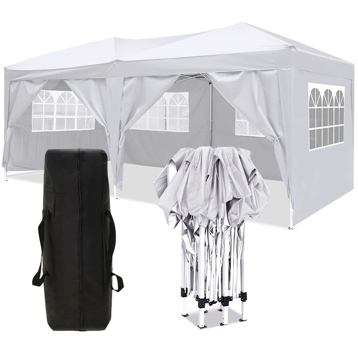 10'X20' Ez Pop Up Canopy Outdoor Portable Party Folding Tent With 6 Removable Sidewalls + Carry Bag + 4 Pieces Weight Bag