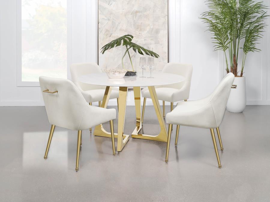 Gwynn - Round Marble Stainless Steel Dining Table - Gold by Coaster Fine Furniture | Bel Furniture