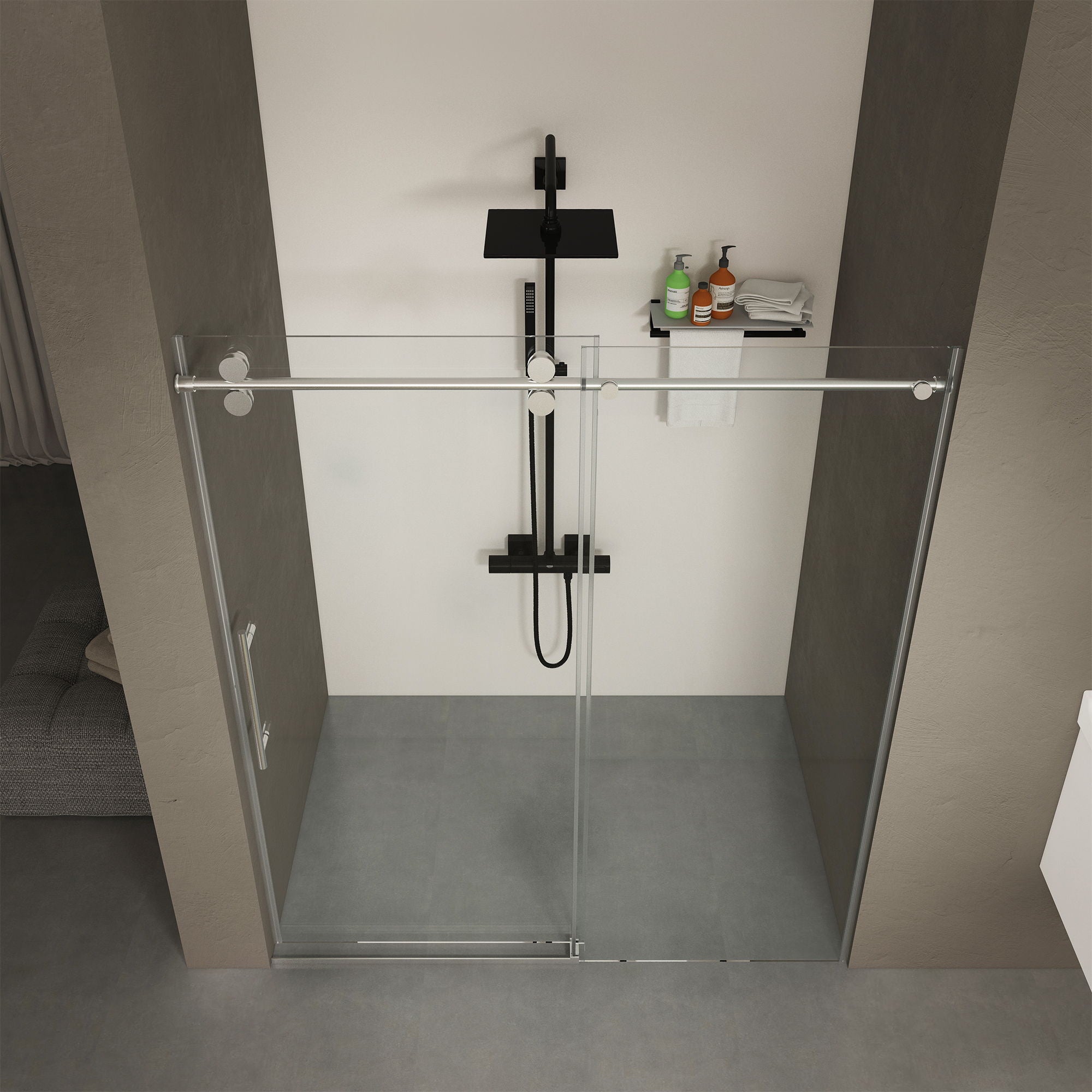 Frameless Shower Door, Sliding Shower Door, With Premium Thick Tempered Glass Shower Enclosure, Double Side Easy Clean Coat, Finished With Buffer - Chrome