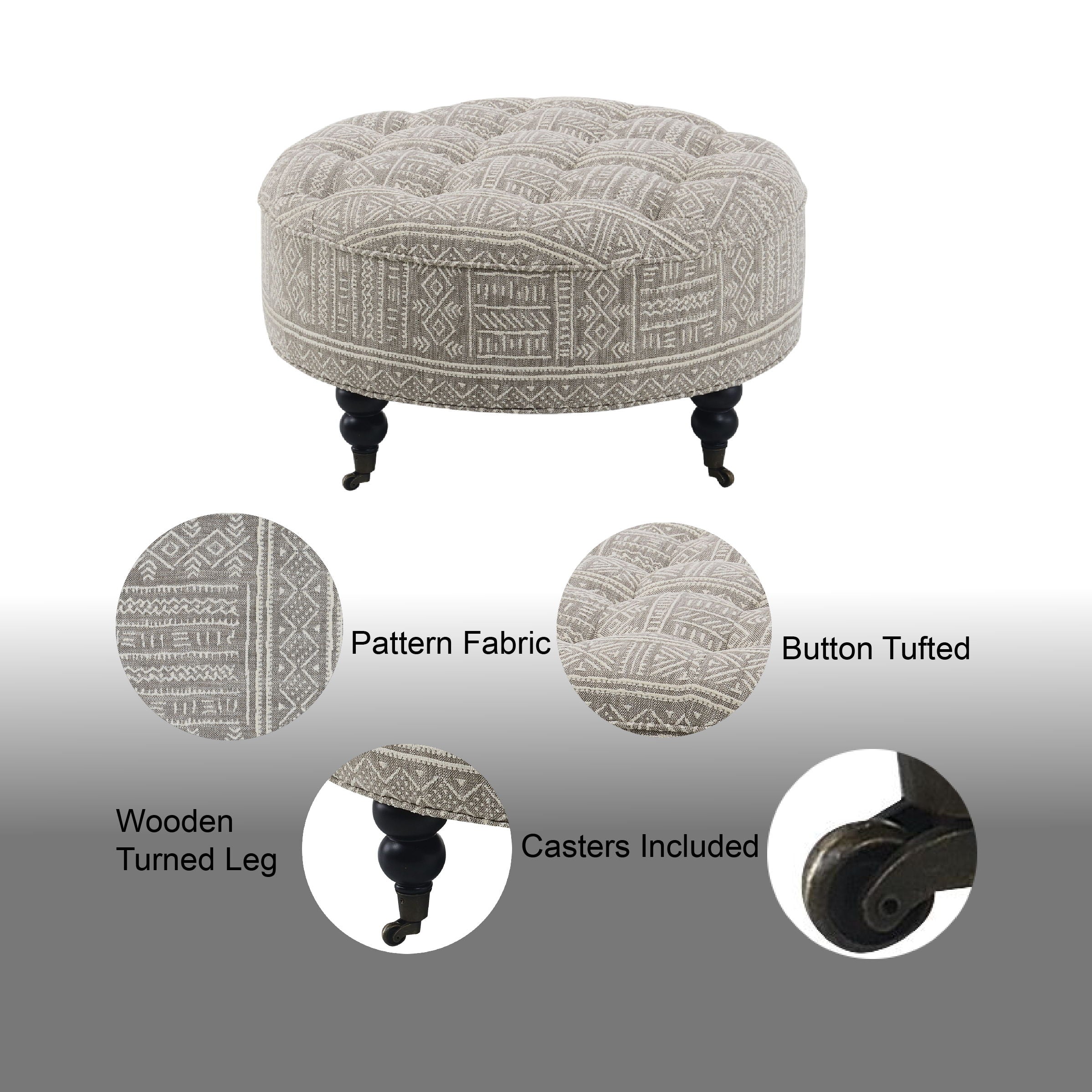 Upendo - Pattern Ottoman With Casters - Multi