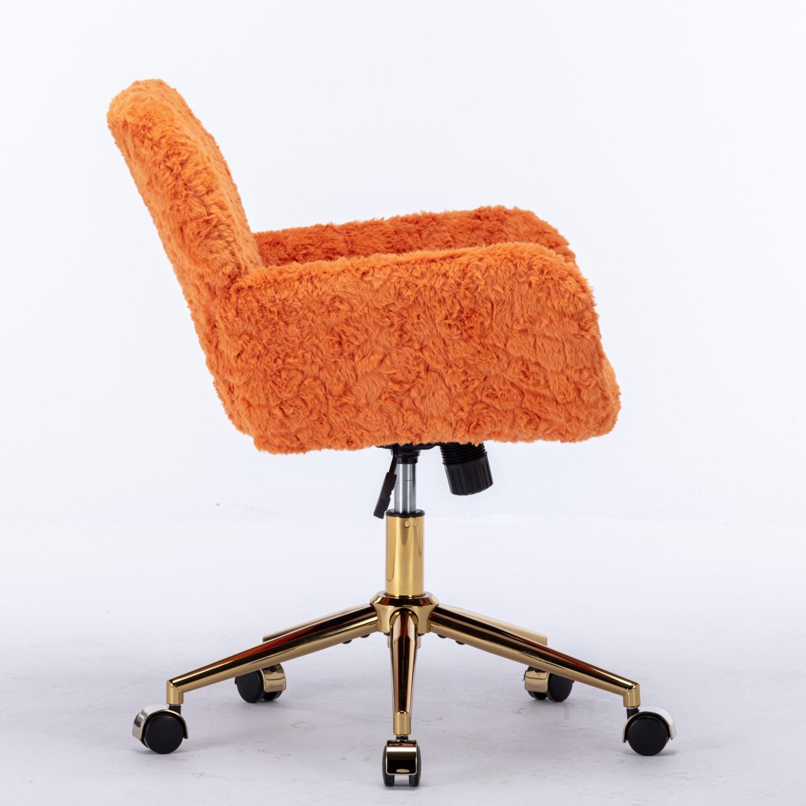 Office Chair, Artificial Rabbit Hair Home Office Chair With Golden Metal Base, Adjustable Desk Chair Swivel Office Chair, Vanity Chair