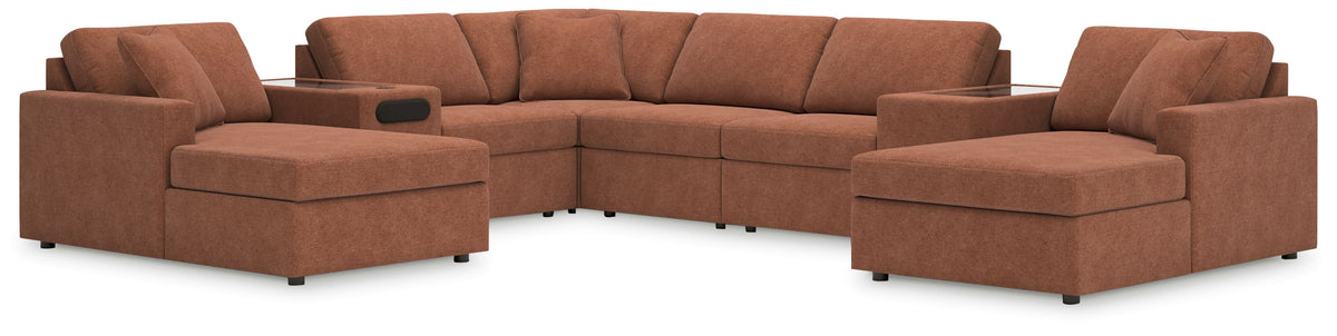 Modmax - Spice - Sectional Light Brown 8 Pc. Double Chaise Sectional With Audio And Storage Consoles by Signature Design by Ashley® | Bel Furniture
