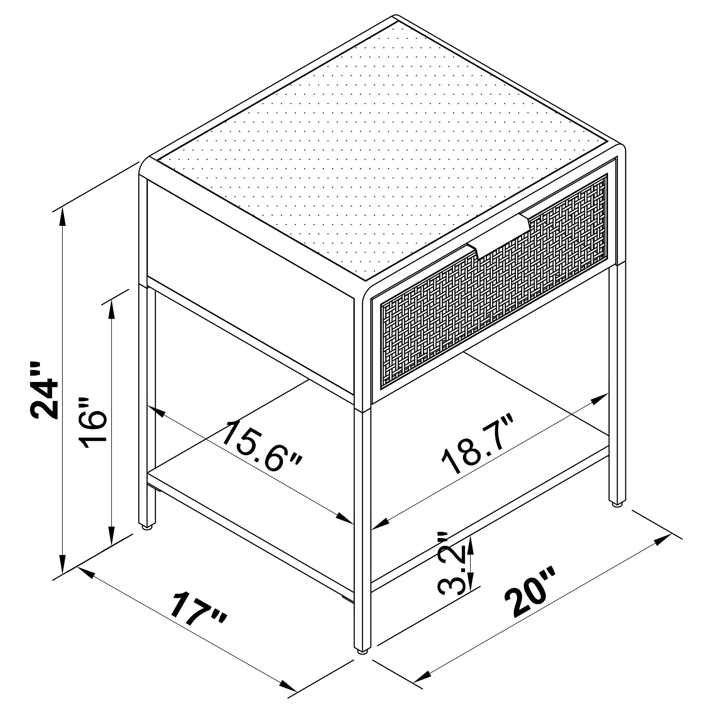 Amherst - 1-Drawer Radio Weave Rattan Metal Side Table