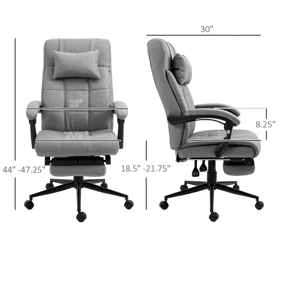 Vinsetto - Executive Linen-Feel Fabric Office Chair High Back Swivel Task Chair With Adjustable Height Upholstered Retractable Footrest, Headrest And Padded Armrest - Light Gray