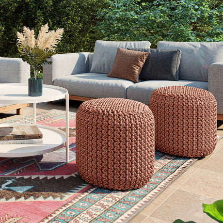 Wynne - Round Knitted Outdoor / Indoor Pouf - Orange - view 3