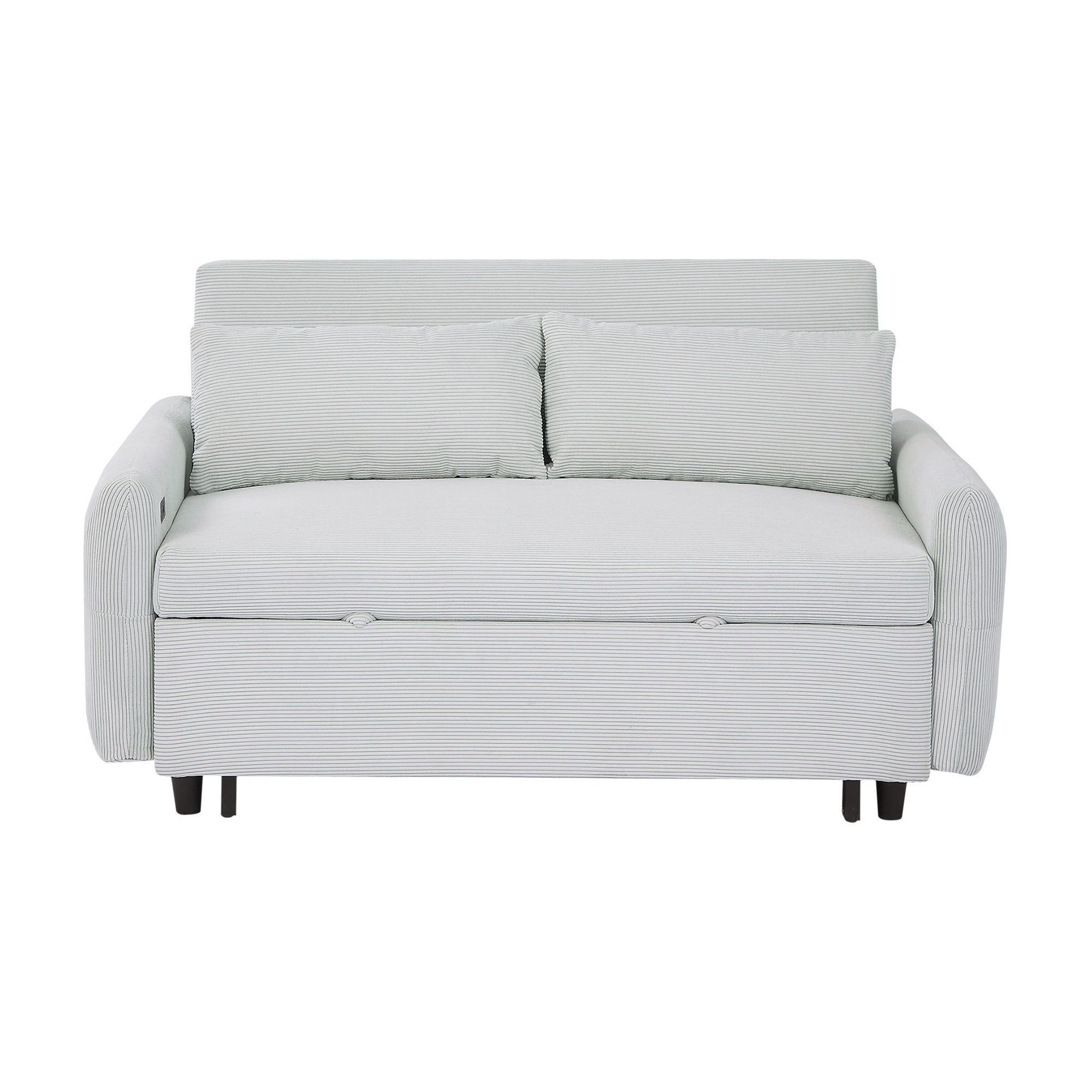 Pull-Out Sofa Bed Convertible Couch 2 Seat Loveseat Sofa Modern Sleeper Sofa With Two Throw Pillows And USB Ports For Living Room