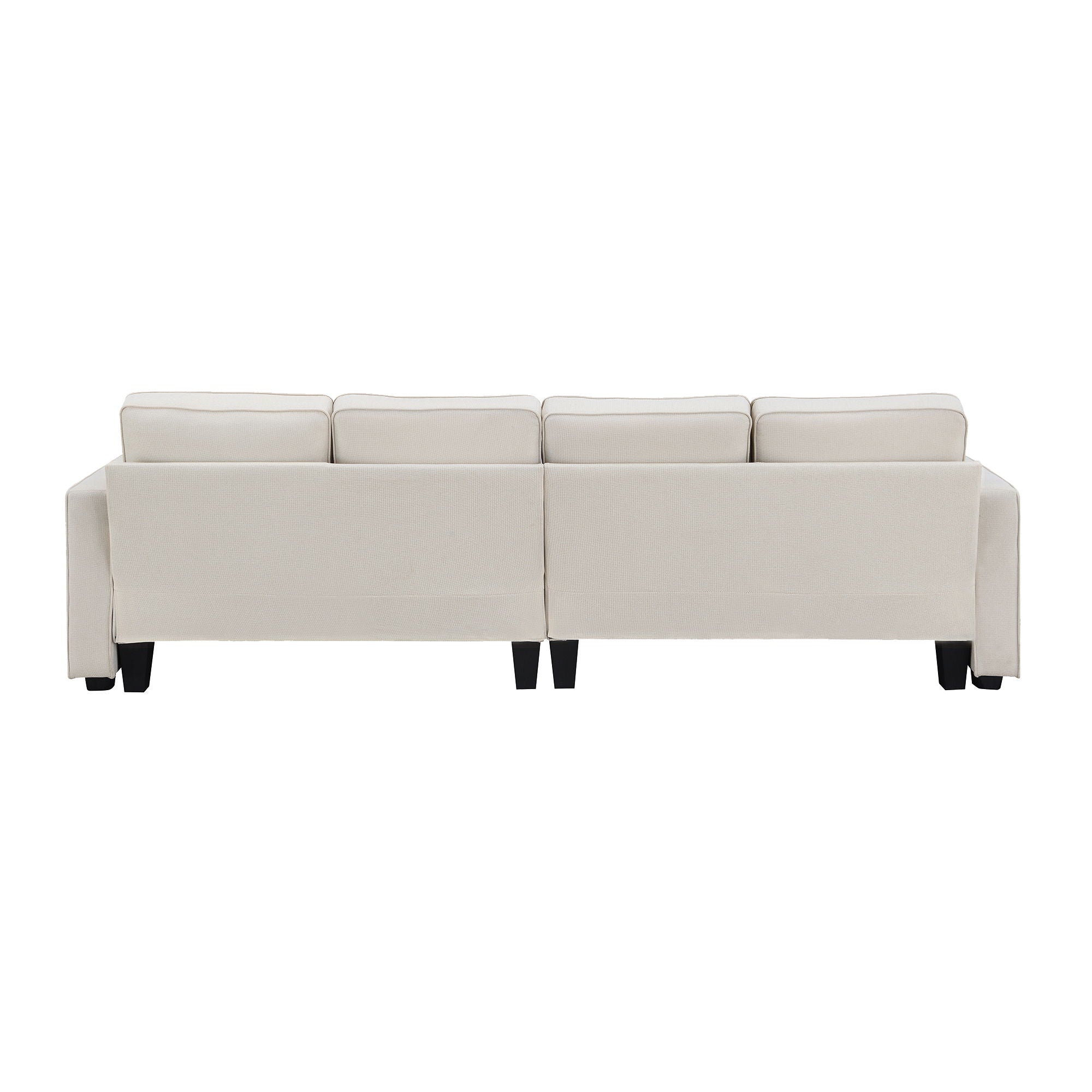 4 Seater Modern Linen Sofa With Armrest Pockets And 4 Pillows, Minimalist Style Couch For Living Room