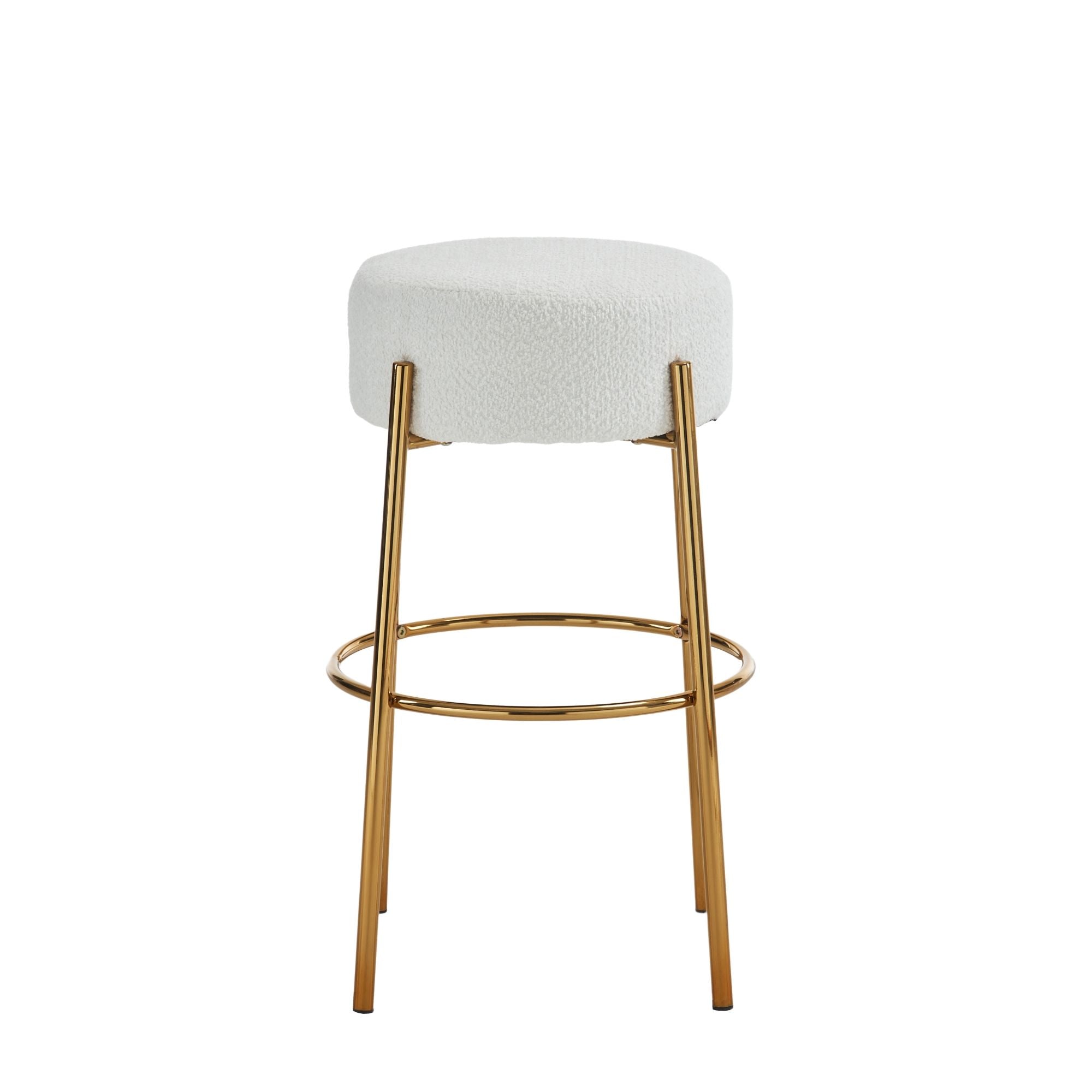 Round High Bar Stools (Set of 2), Contemporary Upholstered Dining Stools For Kitchens, Coffee Shops And Bar Stores - Gold Legs